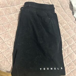 YoungLA Black Fleece Joggers with Logo Tag